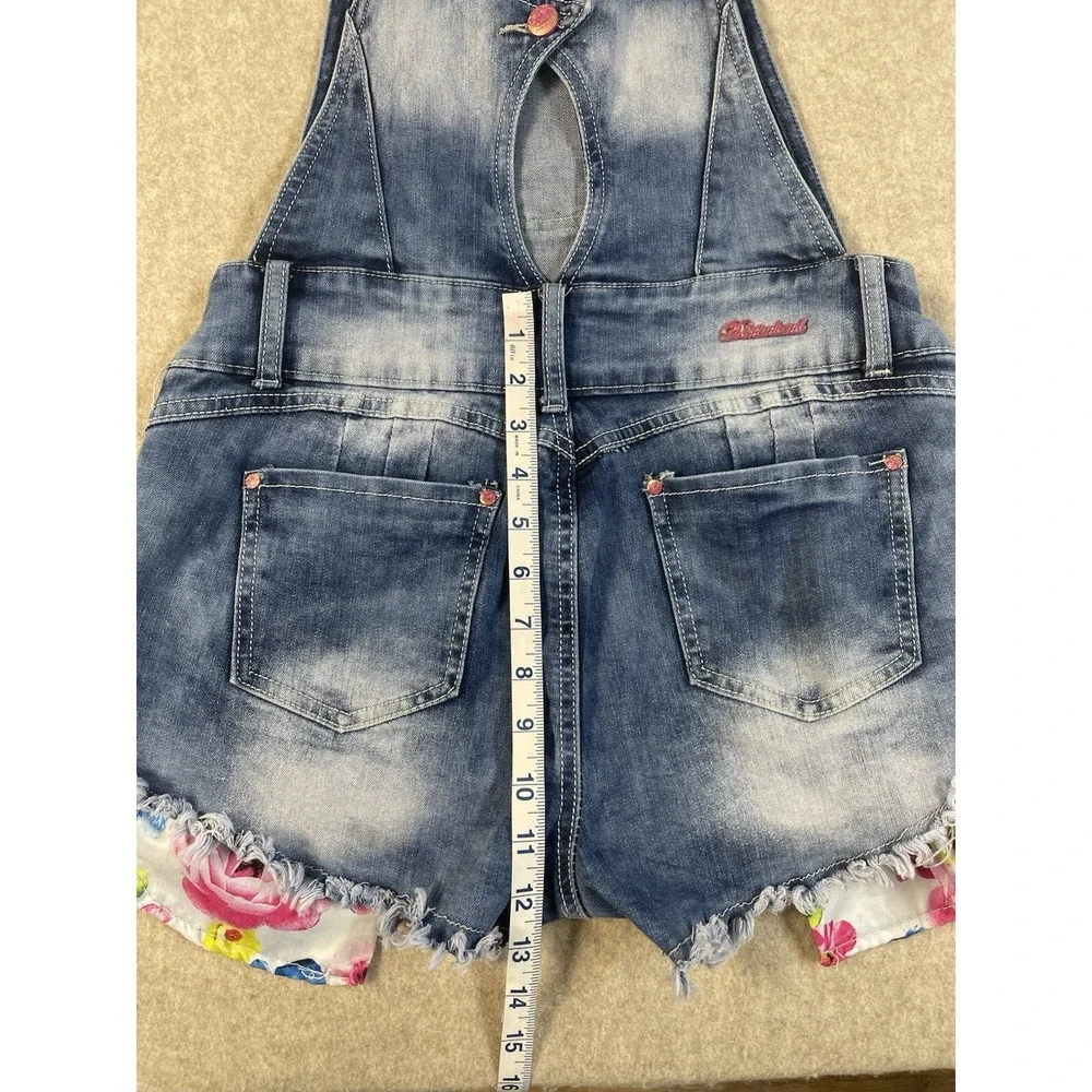Denim Jean Girls ShortAlls Artsey Vibrant Patches Distressed Hem Painted Paris M